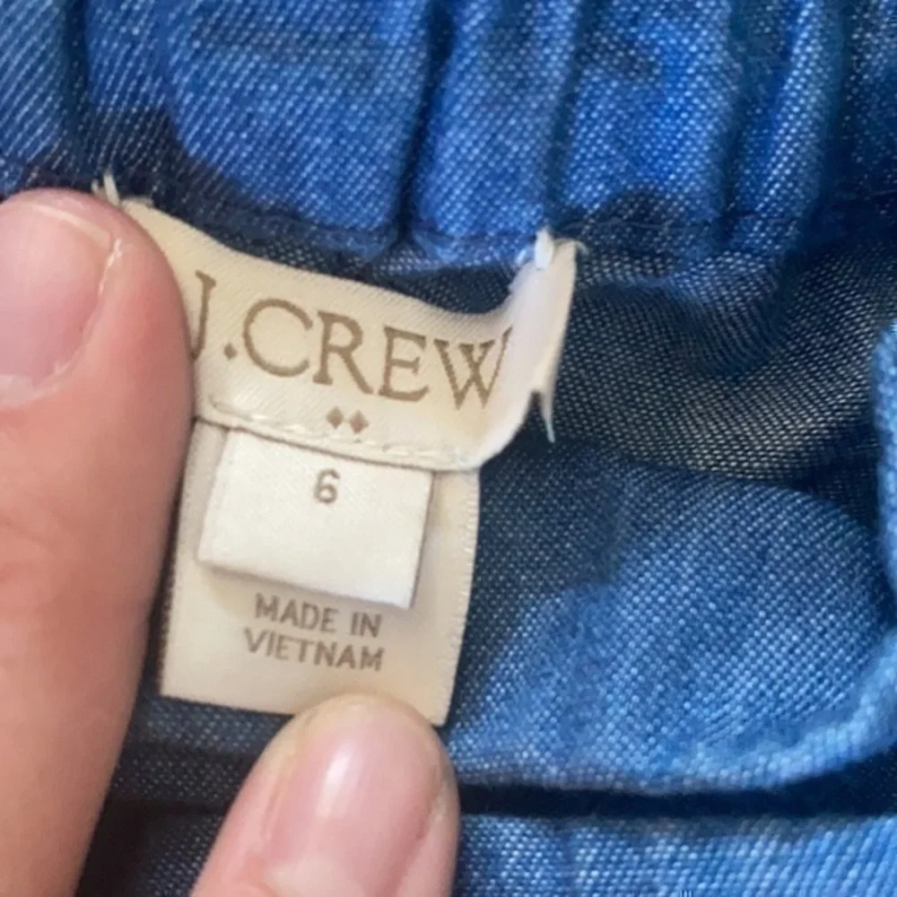J.Crew Blue Chambray Tie Waist Shorts Size 6 100% Cotton